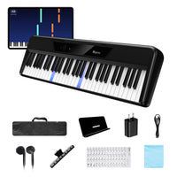 Rhymo 61 Key Smart Keyboard for Beginners, Portable Light up Music Keyboard with Bluetooth, Music Stand, Earphones, Electric Piano Keyboard Built-In Dual Speakers and Free Apps for Practice (Black)