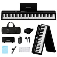 Rhymo FP88S 88 Key Full Size Digital Piano Keyboard, Portable Foldable Electric Piano Keyboard with Music Stand, Sustain Pedal, Earbuds, Built-In Speakers for Beginners & Professionals, Teaching, Studio