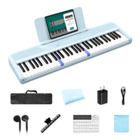 Rhymo 61 Key Smart Keyboard for Beginners, Portable Light up Music Keyboard with Bluetooth, Music Stand, Earphones, Electric Piano Keyboard Built-In Dual Speakers and Free Apps for Practice